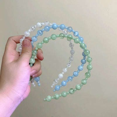 Listen to Bamboo Yin ~ New Chinese Ice Penetrating Green Imitation Jade Beaded Hair Hoop Female Advanced Sense Niche Design Hair Card Head Hoop