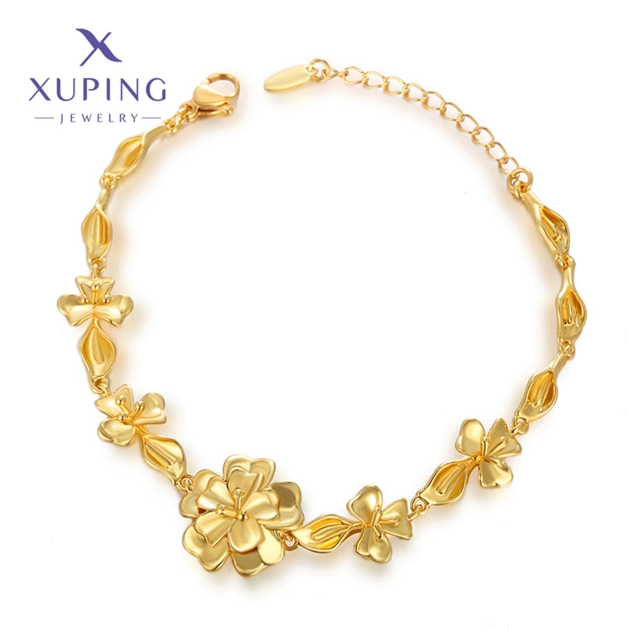 Jewelry Elegant Retro Flower Copper 18K Gold Plated Plating Bracelets