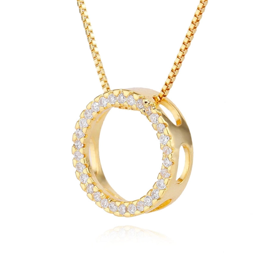 Copper box chain Inlay Round Zircon Pendant Necklace