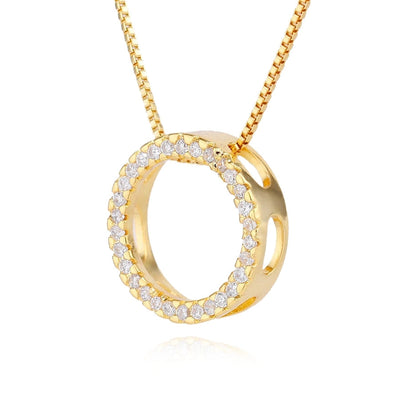 Copper box chain Inlay Round Zircon Pendant Necklace