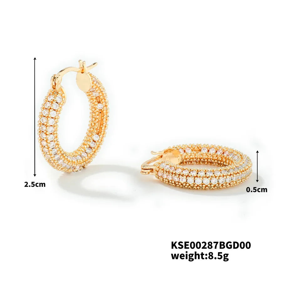 1 Pair Simple Style Shiny Solid Color Inlay Copper Zircon K Gold Plated Earrings