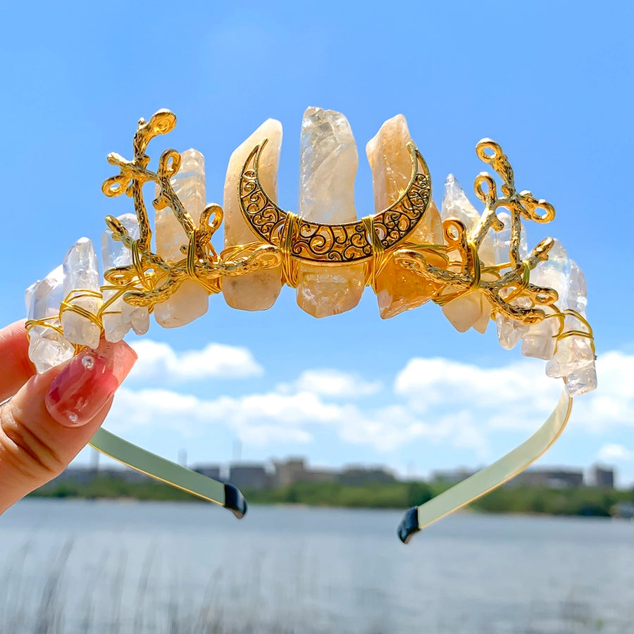 Women's Luxurious Queen Bridal Moon Alloy Knitting Natural Stone Hair Band