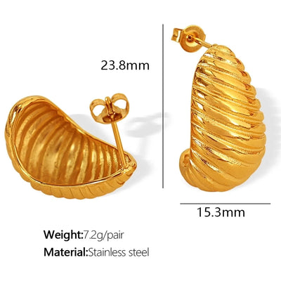 1 Pair IG Style Basic Classic Style Croissant Polishing Plating Pleated 304 Stainless Steel 18K Gold Plated Ear Studs