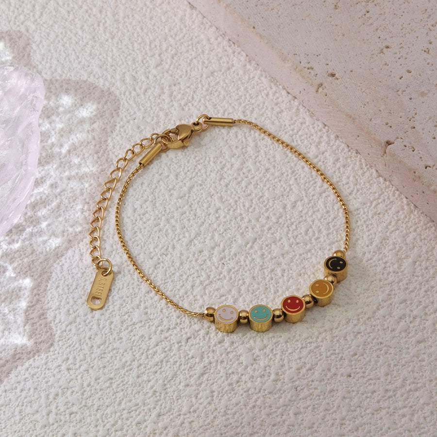 Jewelry Sweet Simple Style Classic Style Smile Face Round Face 304 Stainless Steel 18K Gold Plated Plating Bracelets Necklace Jewelry Set