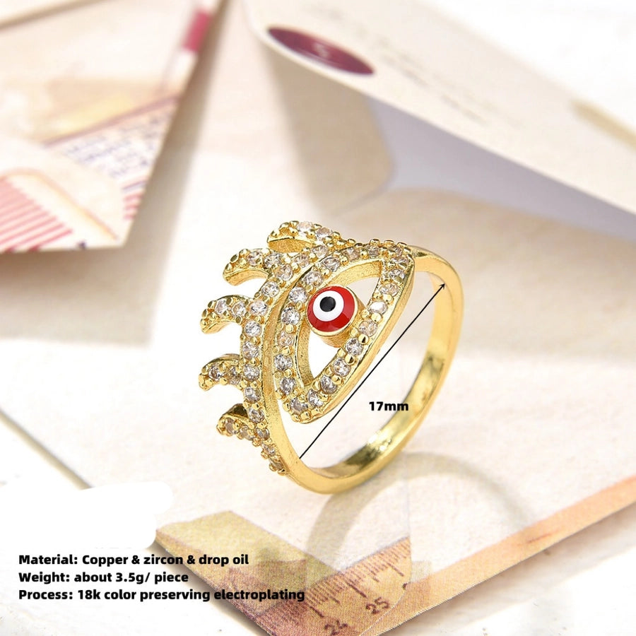 Copper Plating 18K Color Retention Zircon Dripping Oval Eye Opening Ring