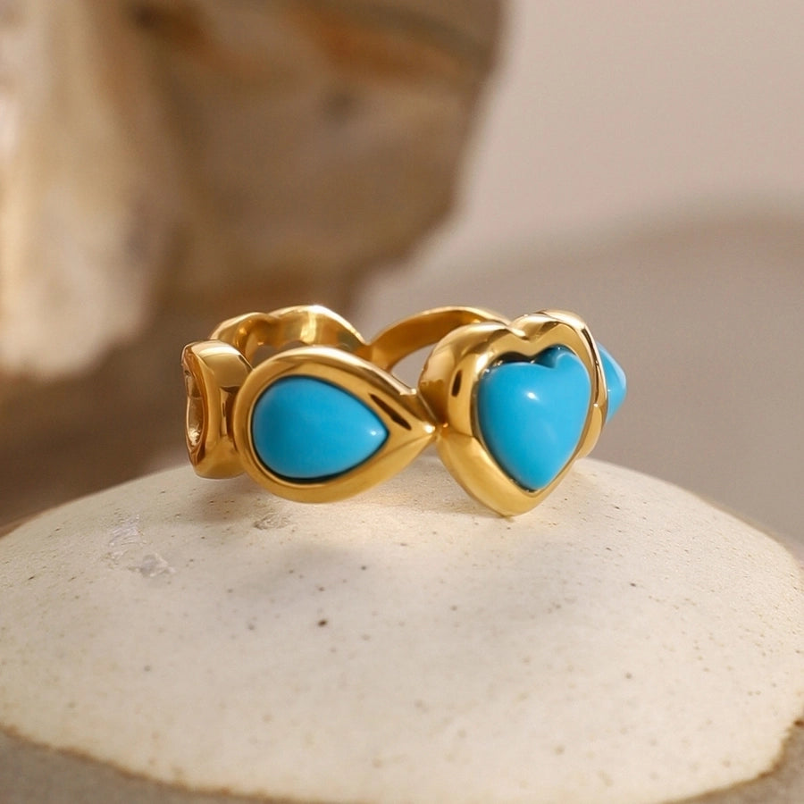 Jewelry Glam Classic Style Artistic Heart Shape 304 Stainless Steel Turquoise Inlay Rings