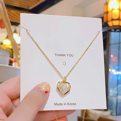 304 Stainless Steel Copper 18K Gold Plated Inlay Heart Shape Zircon Pendant Necklace