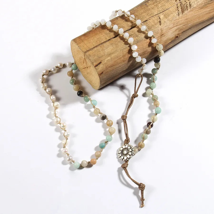 Vacation Geometric natural stone Glass Stone Beaded Chain Bracelets In Bulk