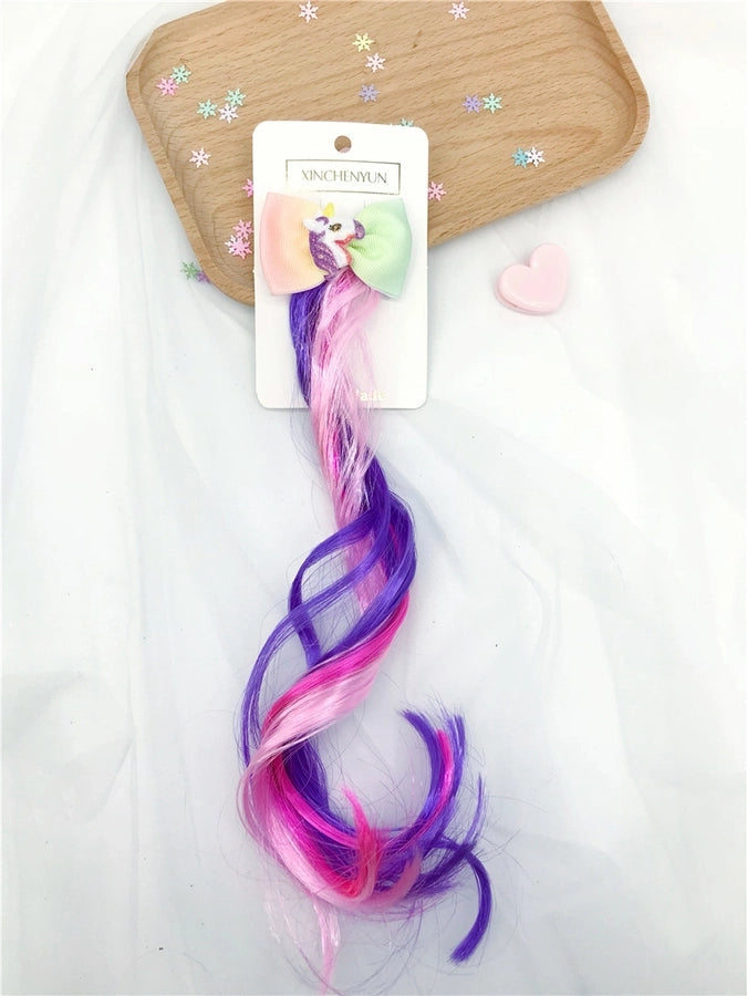 Rainbow Wig Glitter Gradient Hairpin Haircord Hairband Children's Wig Bow Wig Hairpin