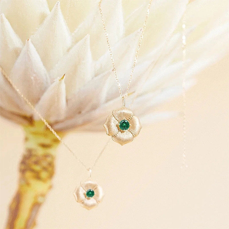 Alloy Copper Inlay Flower Birthstone Pendant Necklace