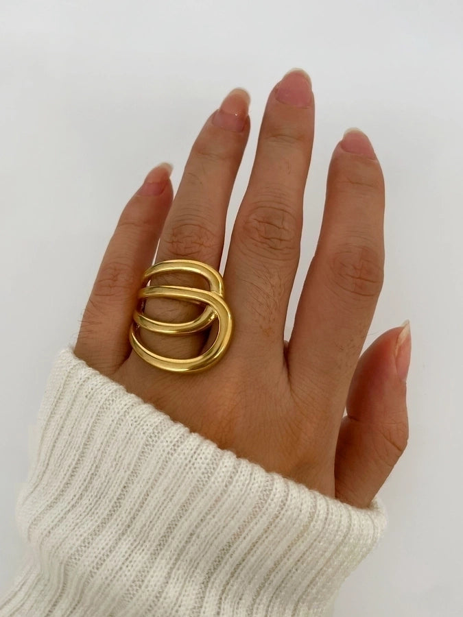 Jewelry Retro French Style IG Style Geometric 316L Stainless Steel  18K Gold Plated Irregular Open Rings