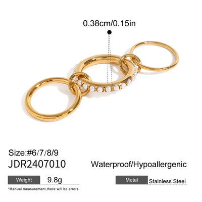 Jewelry Elegant Simple Style Double Ring Stainless Steel Layered Mixed Metal Plating Rings