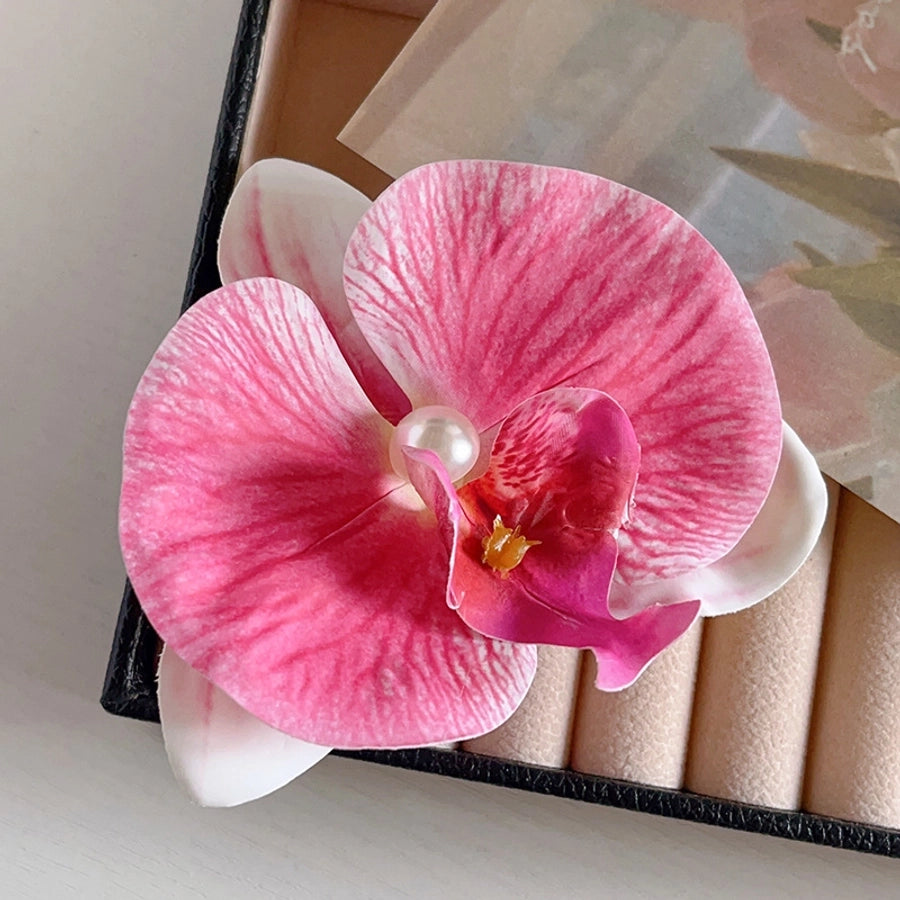 Women's Sweet Simple Style Flower Artificial Pearl Cloth Hair Clip