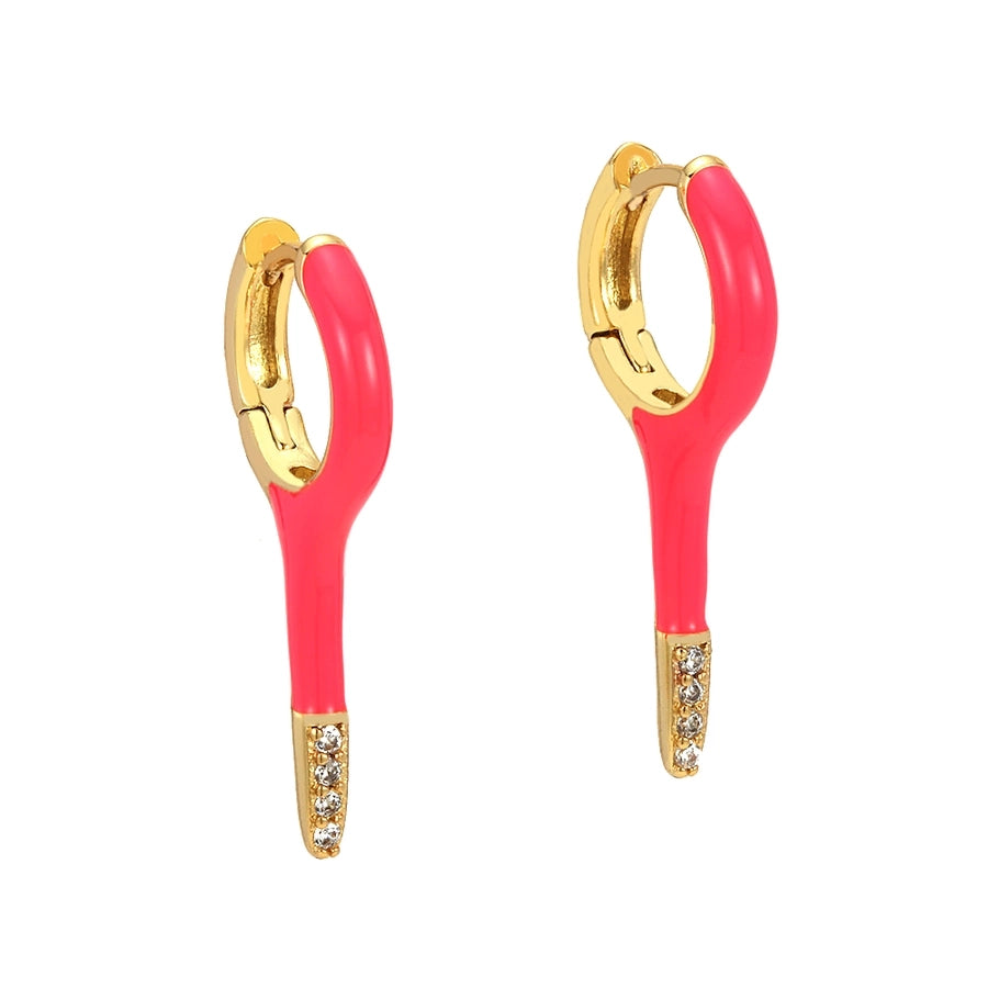 1 Pair IG Style Simple Style Commute Solid Color Enamel Inlay Copper Zircon 18K Gold Plated Earrings