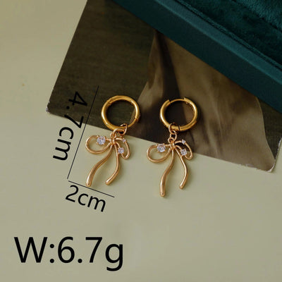 Copper 18K Gold Plated White Gold Plated Asymmetrical Big Bow Bow Knot Zircon Jewelry Set