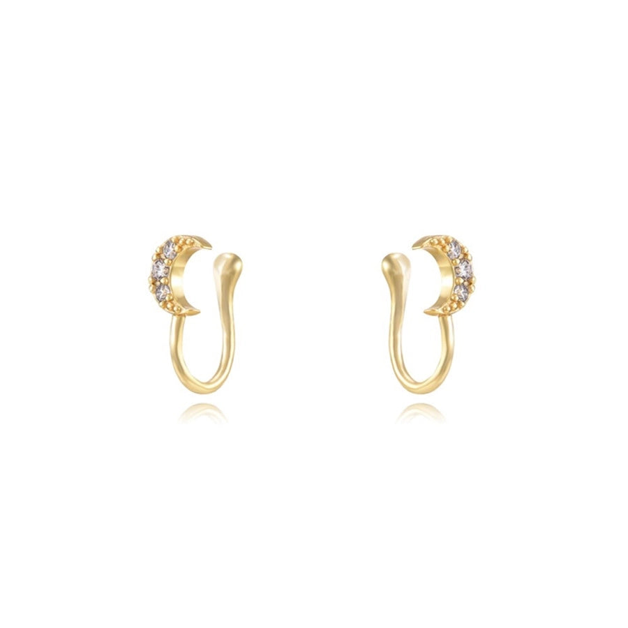 1 Pair IG Style Leaf Moon Heart Shape Inlay Copper Zircon Gold Plated Ear Cuffs