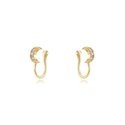 1 Pair IG Style Leaf Moon Heart Shape Inlay Copper Zircon Gold Plated Ear Cuffs