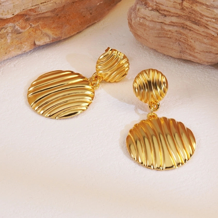 1 Pair Simple Style Classic Style Streetwear Round 304 Stainless Steel Imitation Gold  Drop Earrings