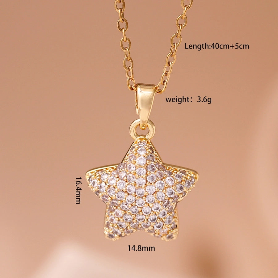 Jewelry Glam IG Style Pentagram 304 Stainless Steel Copper Zircon Inlay Pendant Necklace