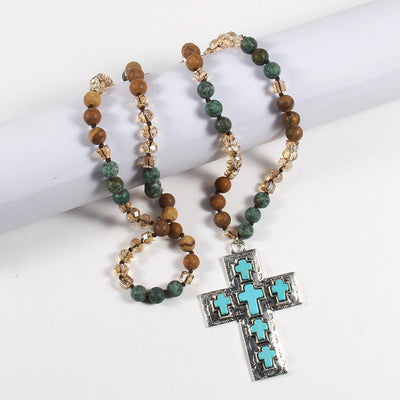 Vintage Style Vacation Cross Beaded Chain Pendant Necklace In Bulk