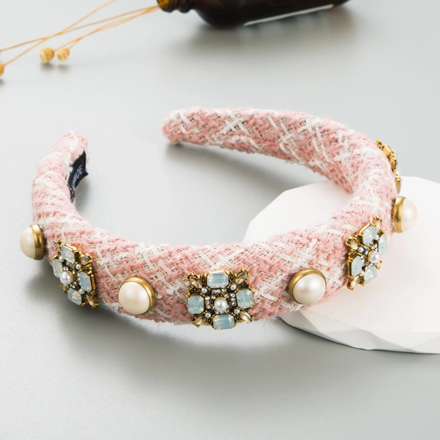 sweet round cloth plating inlay rhinestones pearl hair band