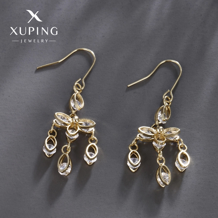 1 Pair Lady Sweet Geometric Tassel Plating Copper Artificial Gemstones 18K Gold Plated Drop Earrings