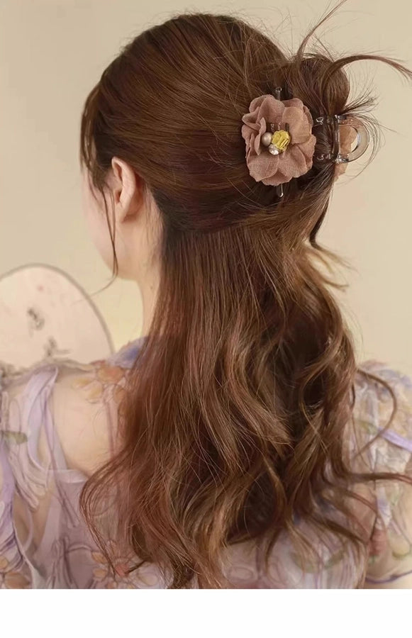 Summer Pearl Flower Grab Clip Women's Cute Hairpin Headwear Korean Hairpin Back Head Large Shark Clip Top Clip