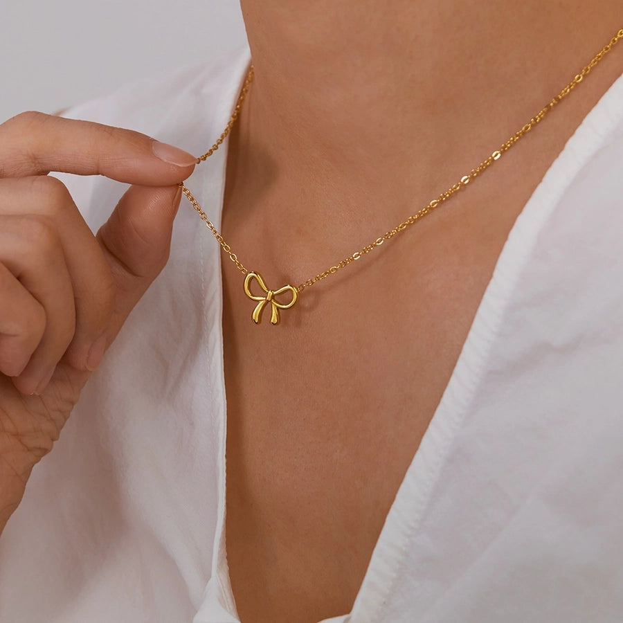 Jewelry IG Style Simple Style Bow Knot 304 Stainless Steel Pendant Necklace