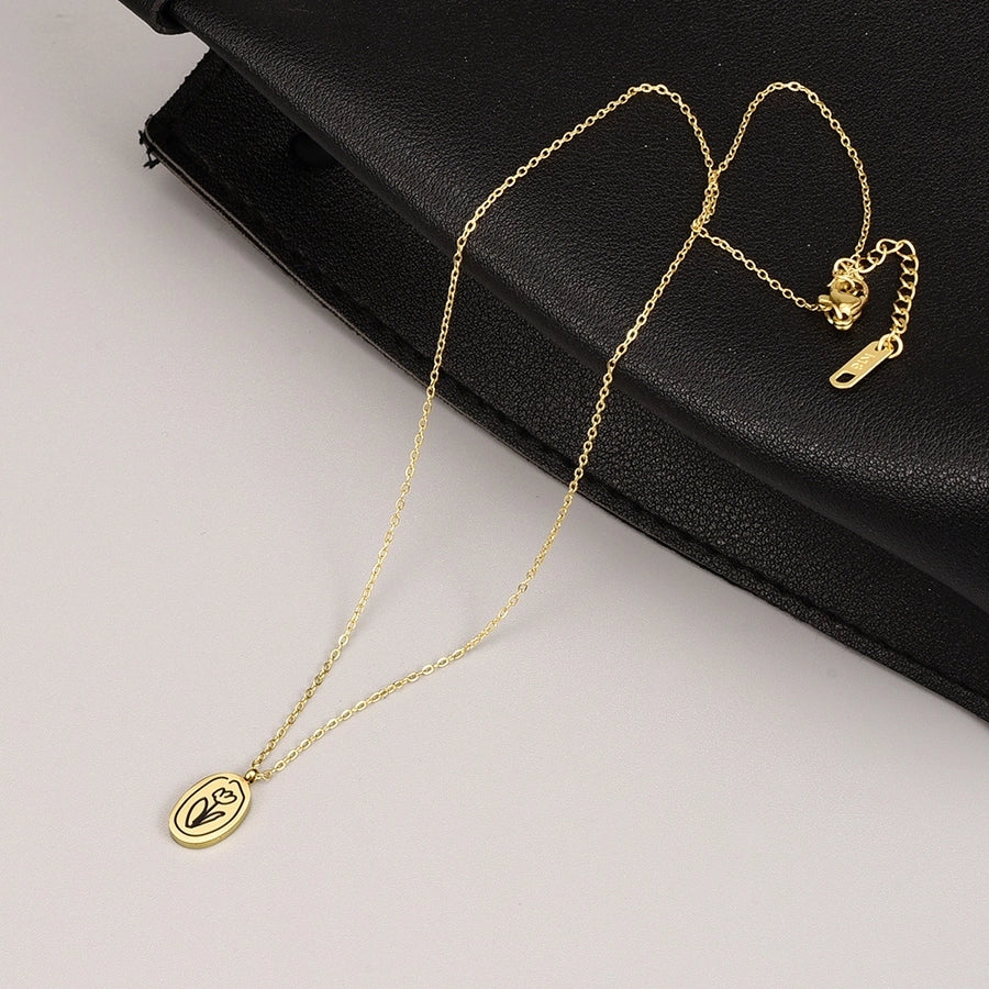 Jewelry Simple Style Flower 304 Stainless Steel Rhinestones 18K Gold Plated Plating Pendant Necklace