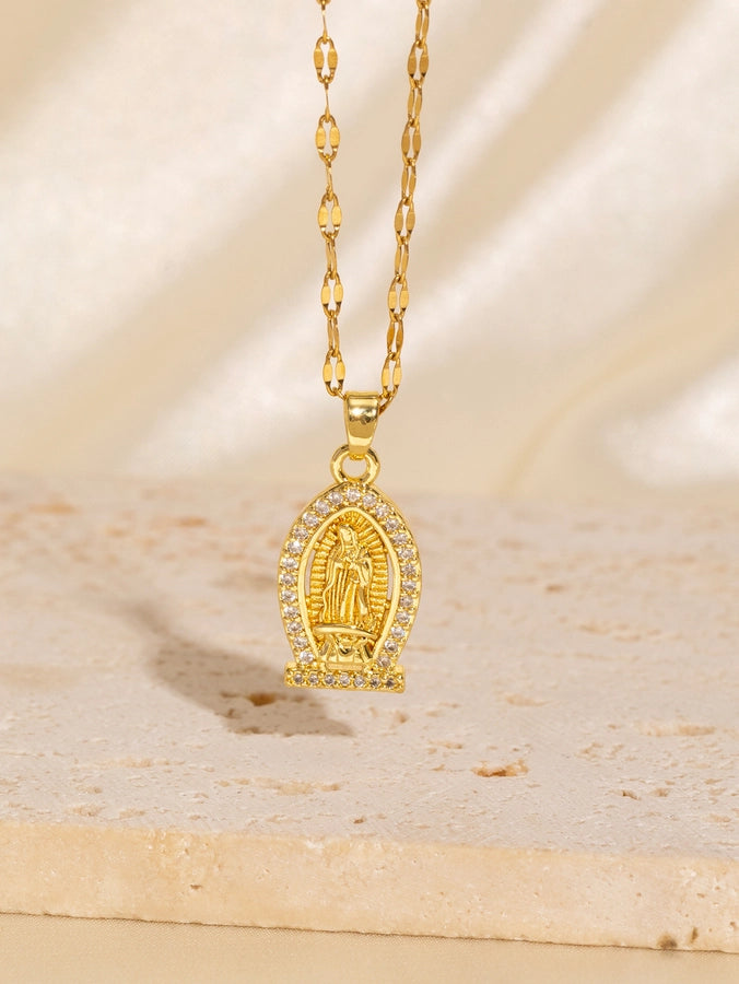 Copper Plating Virgin Mary Zircon Pendant Necklace