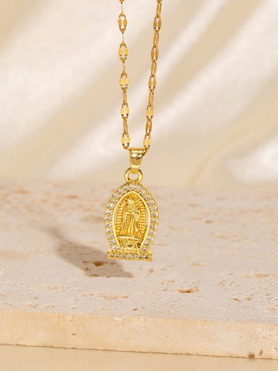 Copper Plating Virgin Mary Zircon Pendant Necklace
