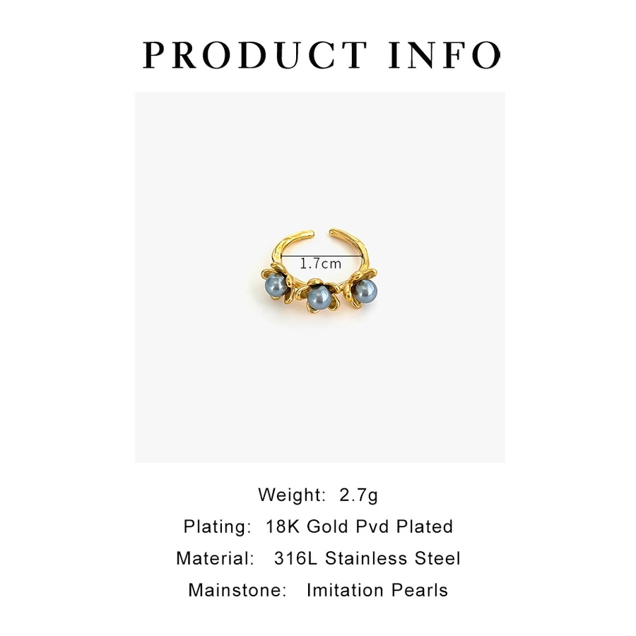 Jewelry Sweet IG Style Flower 316L Stainless Steel  18K Gold Plated Open Rings