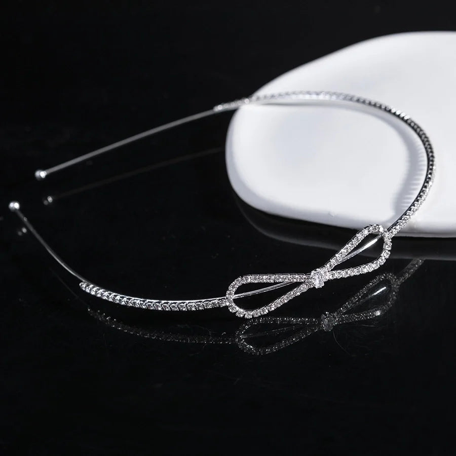 women's simple style waves flower bow knot metal inlay pearl zircon hair band