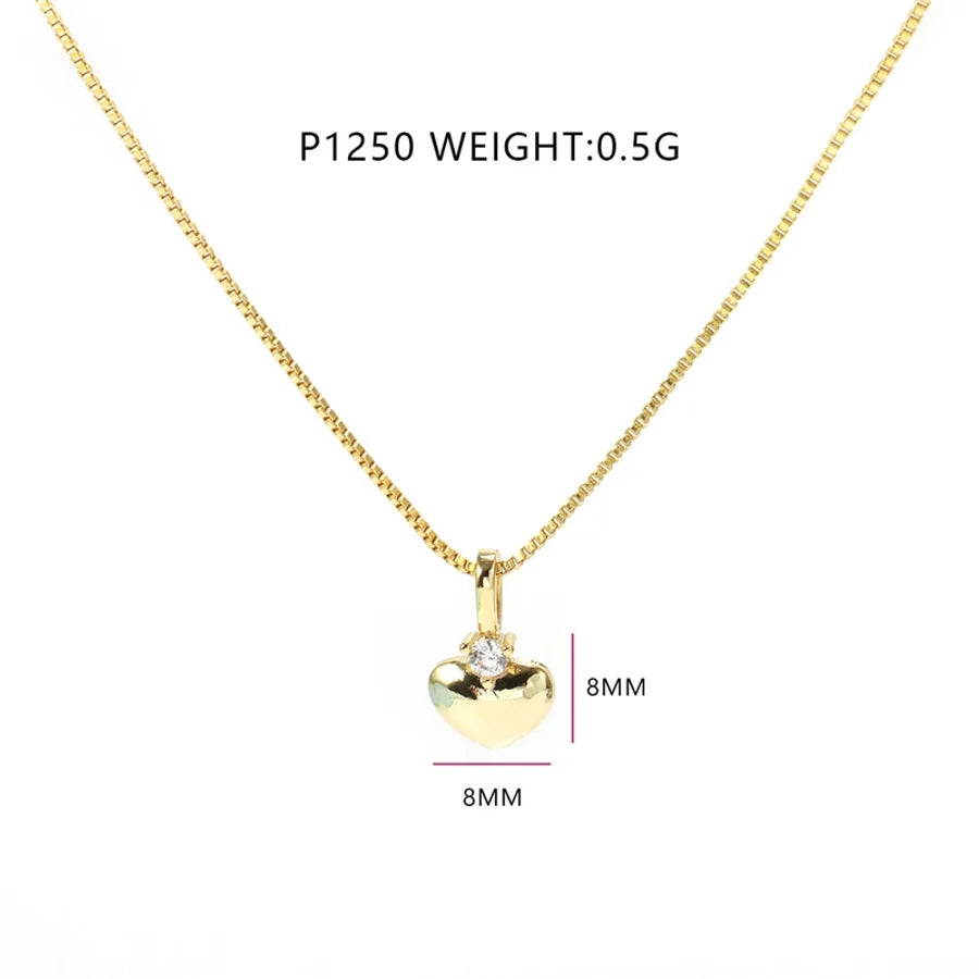 Jewelry Classic Style Heart Shape Copper Zircon Polishing Plating Pendant Necklace