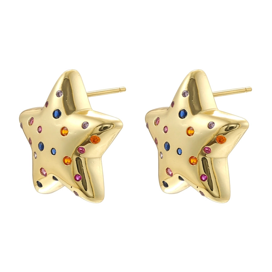 1 Pair Elegant Lady Streetwear Pentagram Plating Inlay Copper Zircon 18K Gold Plated Ear Studs