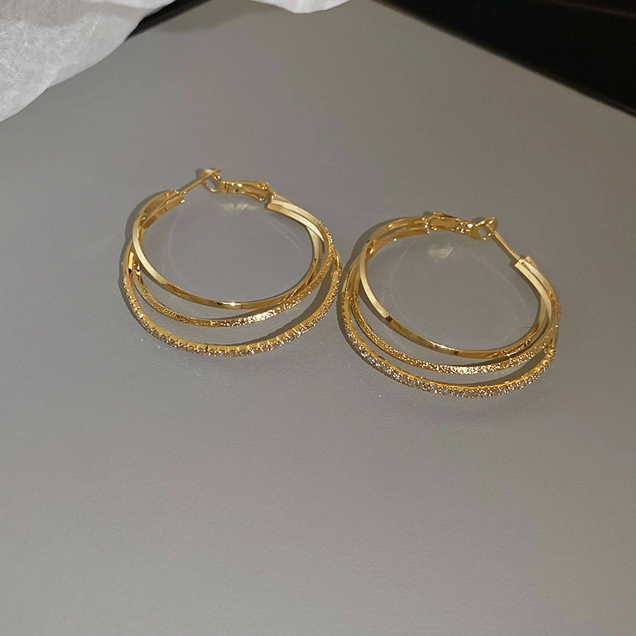 1 Pair Simple Style Circle Plating Inlay Copper Zircon 18K Gold Plated Hoop Earrings