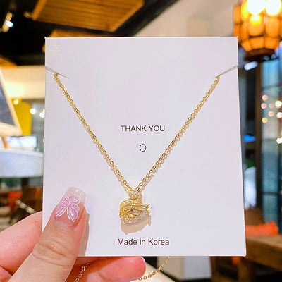 304 Stainless Steel Copper 18K Gold Plated K Gold Plated Inlay Swan Zircon Pendant Necklace