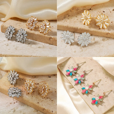 1 Pair Glam Pastoral Shiny Floral Inlay Copper Zircon K Gold Plated Rhodium Plated Ear Studs