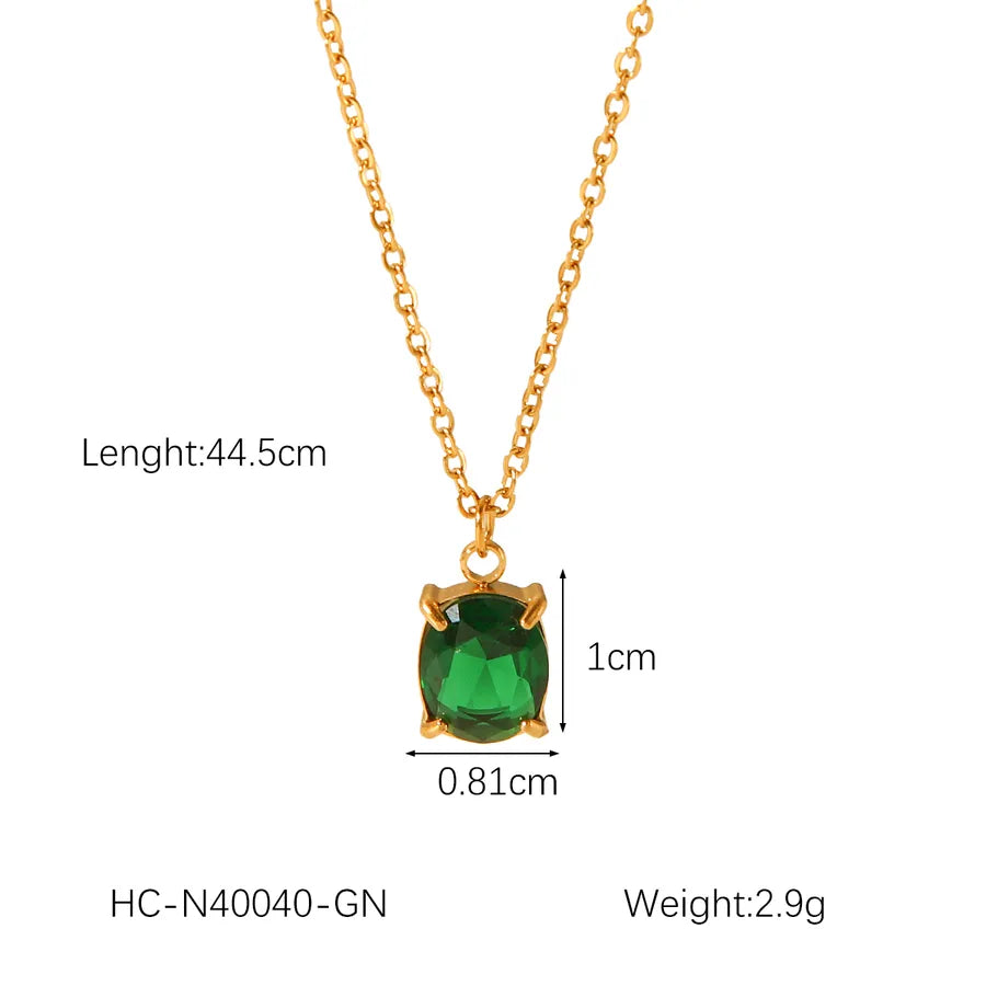 Wholesale Jewelry IG Style Simple Style Shiny Quadrilateral 304 Stainless Steel Titanium Steel Zircon 18K Gold Plated Pendant Necklace cable chain
