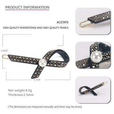 Women's Elegant Lady Streetwear Geometric Acetic acid sheets Criss Cross Rhinestones Hair Clip