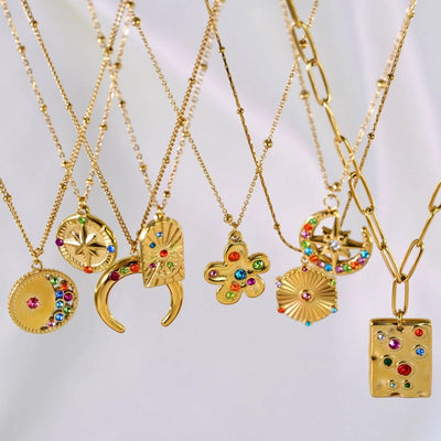 Jewelry Casual Simple Style Streetwear Geometric Titanium Steel Zircon Inlay Pendant Necklace