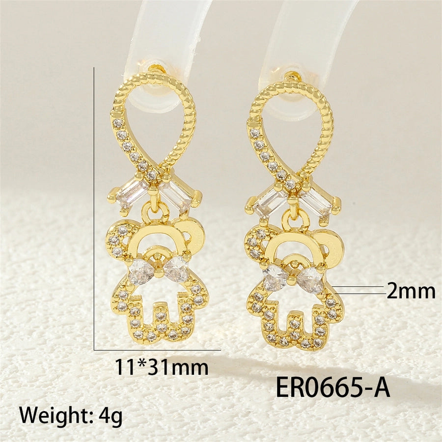1 Pair IG Style Cute Commute Star Bear Inlay Copper Zircon 18K Gold Plated Drop Earrings