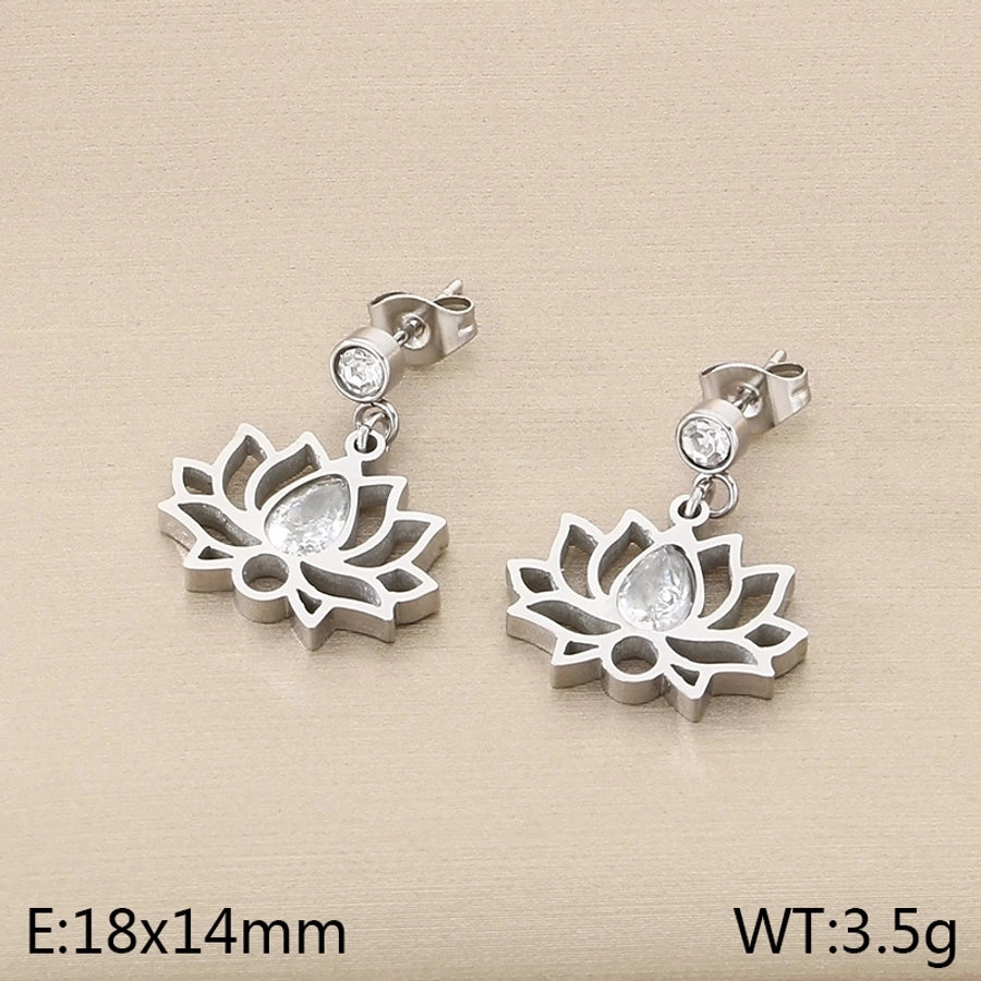1 Pair Vintage Style Flower Hollow Out Inlay 304 Stainless Steel Zircon 18K Gold Plated Ear Studs