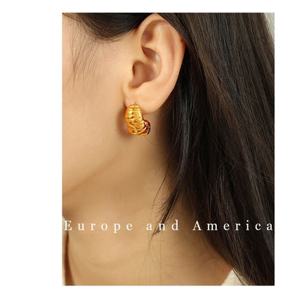 1 Pair IG Style Basic Classic Style Croissant Polishing Plating Pleated 304 Stainless Steel 18K Gold Plated Ear Studs