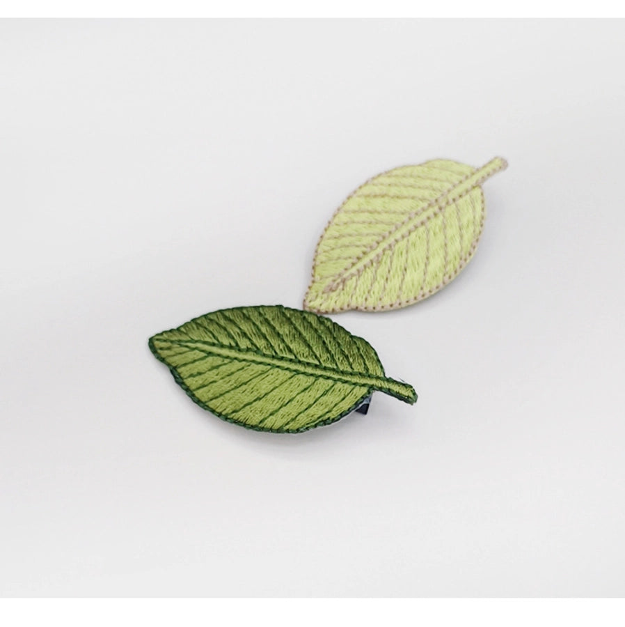 Green leaves embroidered hairpin sweet side clip Sen women's literary retro hairpin small fresh clip
