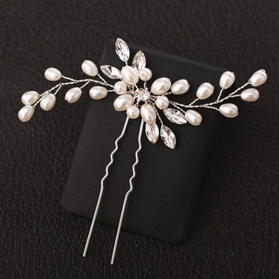 Women's Elegant Solid Color Imitation Pearl Rhinestone Hairpin
