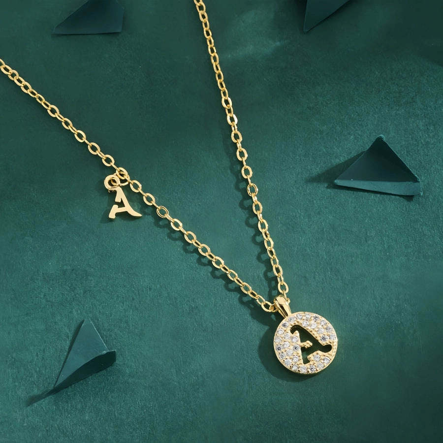 Copper 18K Gold Plated Inlay Letter Zircon Pendant Necklace