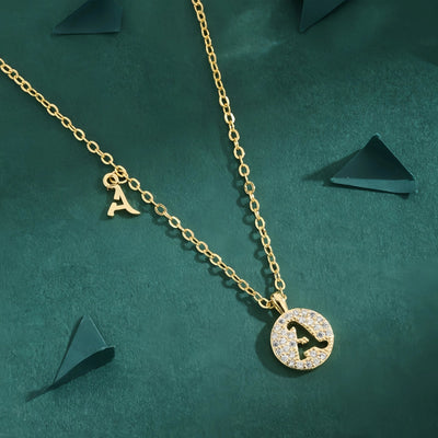 Copper 18K Gold Plated Inlay Letter Zircon Pendant Necklace