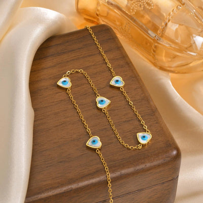 Jewelry Vintage Style Simple Style Heart Shape Eye Flower 201 Stainless Steel Necklace