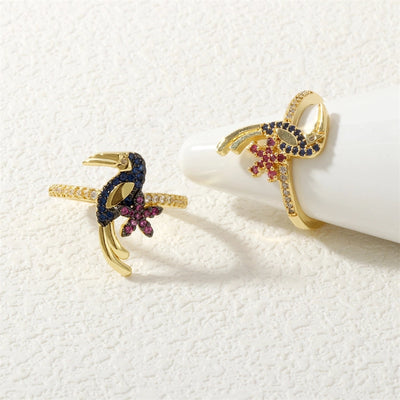 Jewelry Retro Classic Style Bird Copper Zircon Adjustable Ring